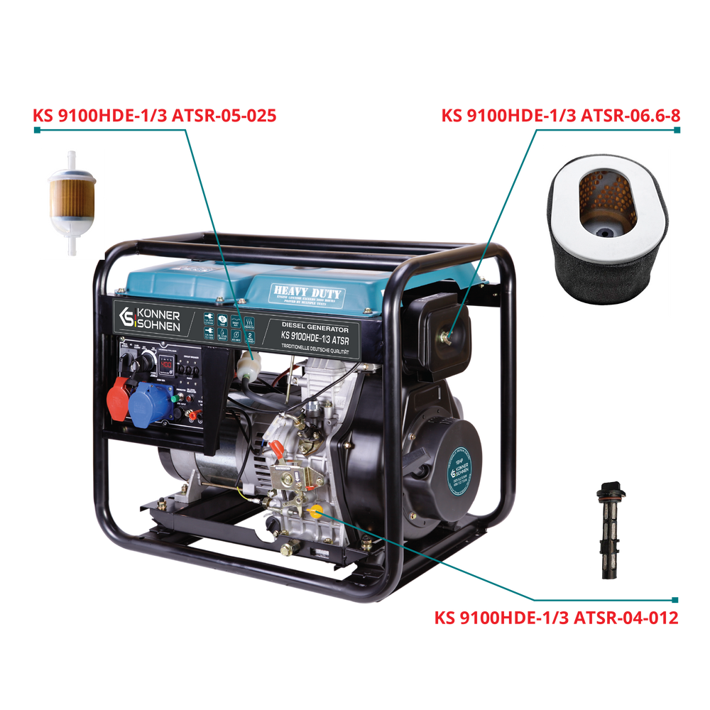 Set di filtri per generatori Diesel: Filtro dell'olio, Filtro dell'aria, Filtro della benzina