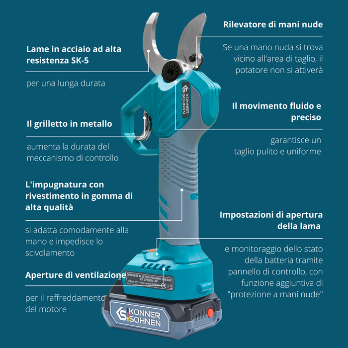 Vezeték nélküli elektromos metszőolló KS CPS20V-40 tok