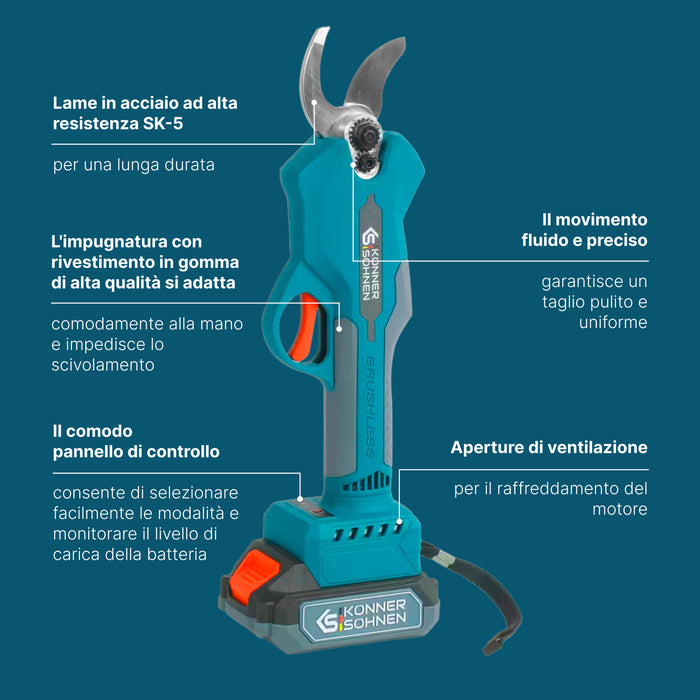 Vezeték nélküli elektromos metszőolló KS CPS20V-32 tok