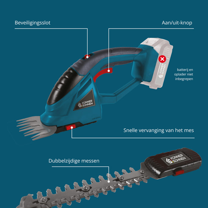 Snoerloze 2 in 1 Grasmaai- en Heggenschaar met Telescopische Verlengstok KS SHT-20V + Extension Pole