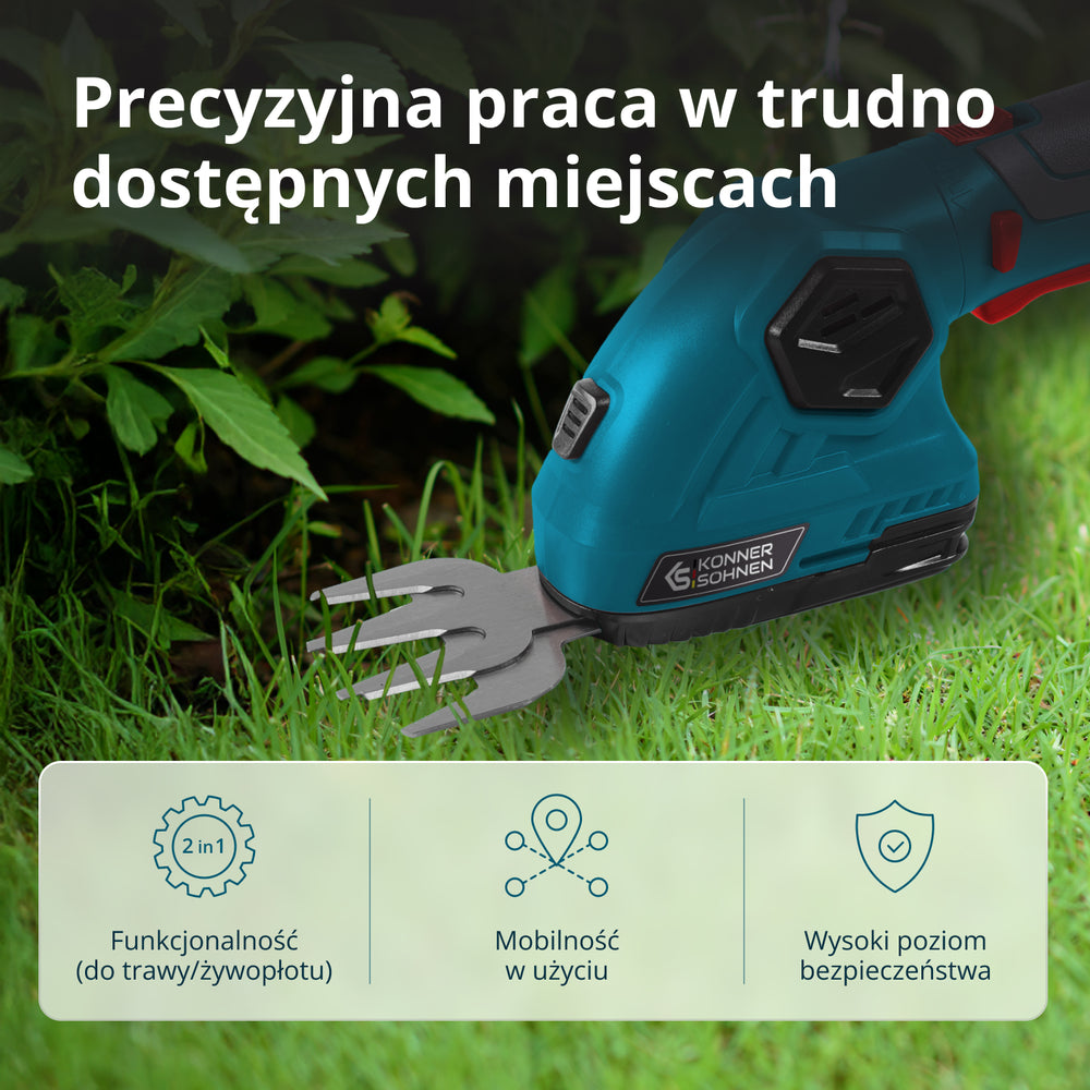 Akumulatorowe nożyce do trawy i żywopłotu 2 w 1 z przedłużaczem teleskopowym KS SHT-8V + Extension Pole