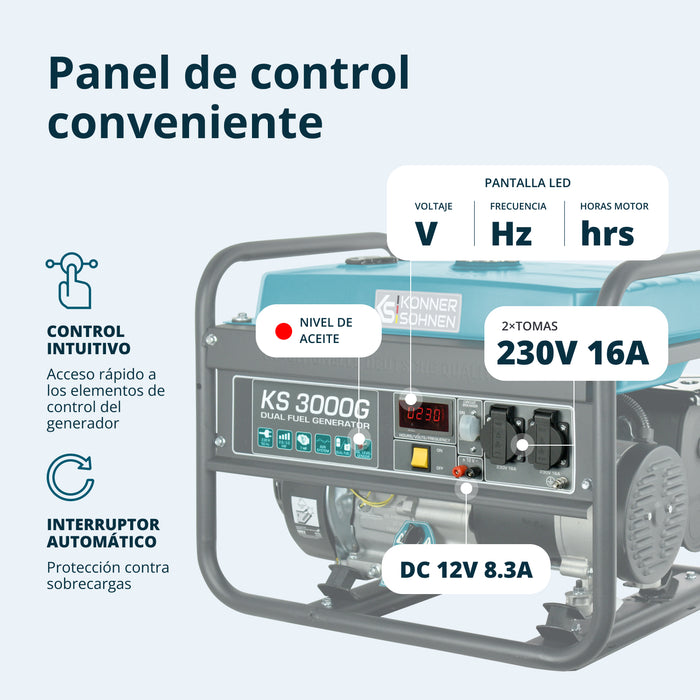 Generador híbrido de gasolina y gas "Könner & Söhnen" KS 3000G (Reacondicionado Excelente)