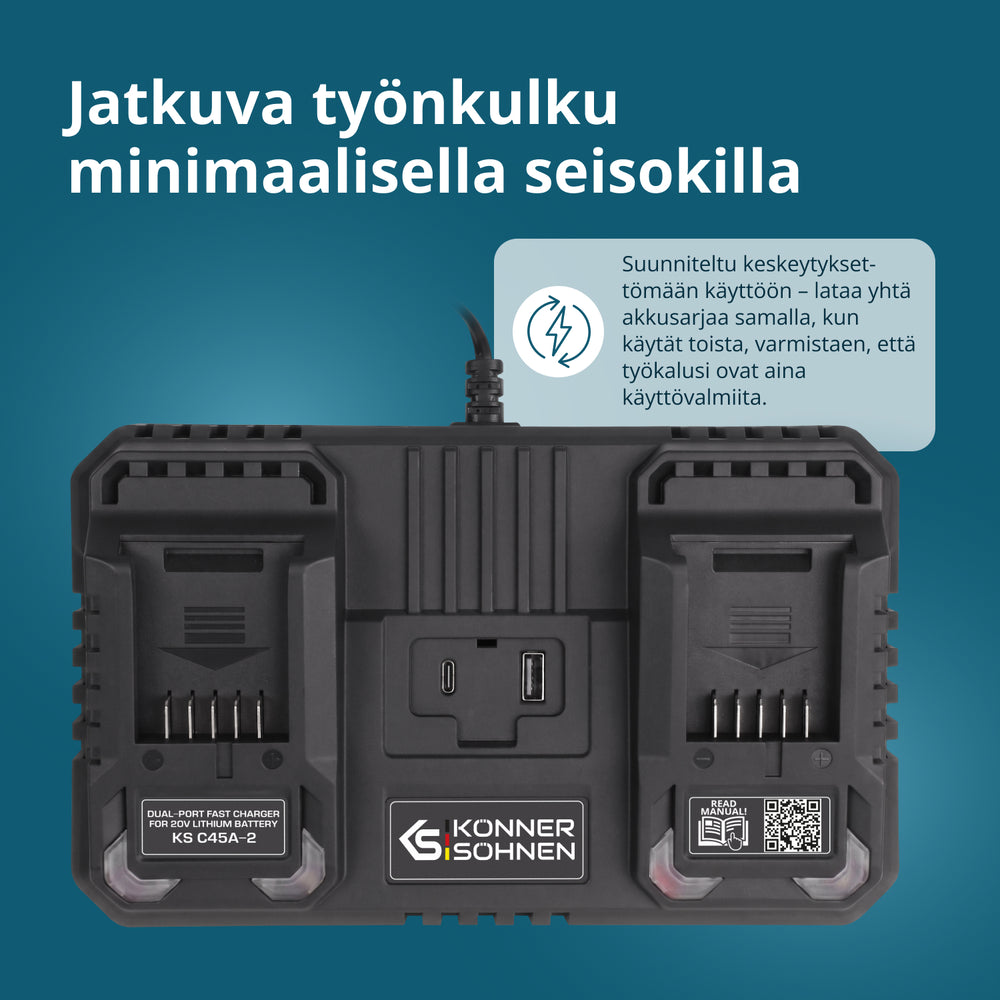 Kaksoislaturi ladattaville akuille 20V KS C45A-2