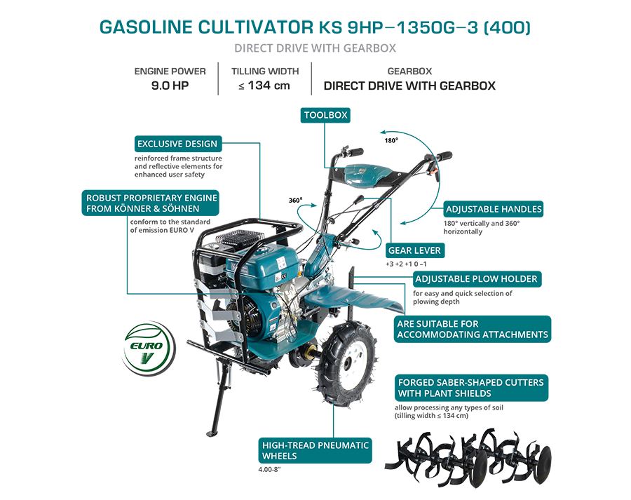 Бензинов култиватор KS 9HP-1350G-3 (400)