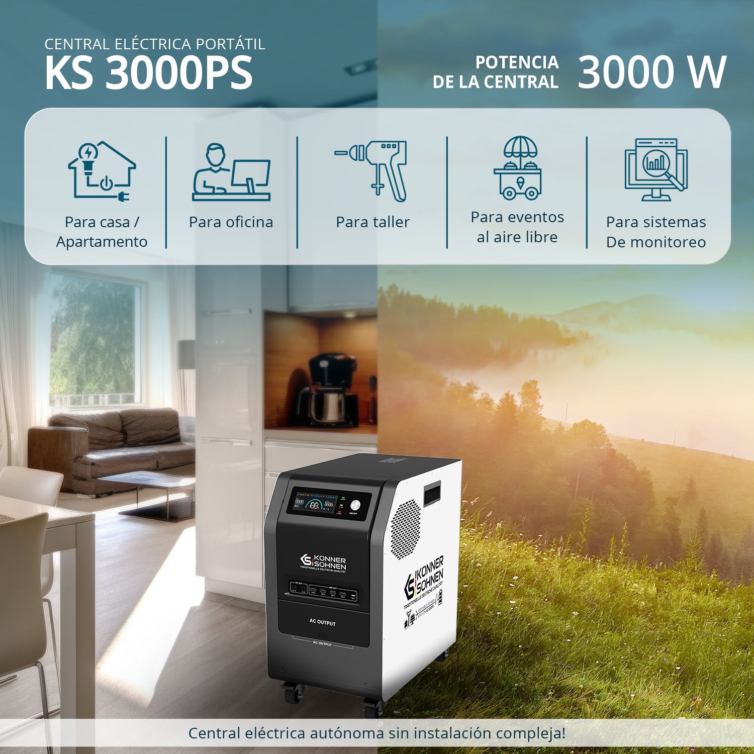 Central eléctrica portátil 3 en 1 KS 3000PS