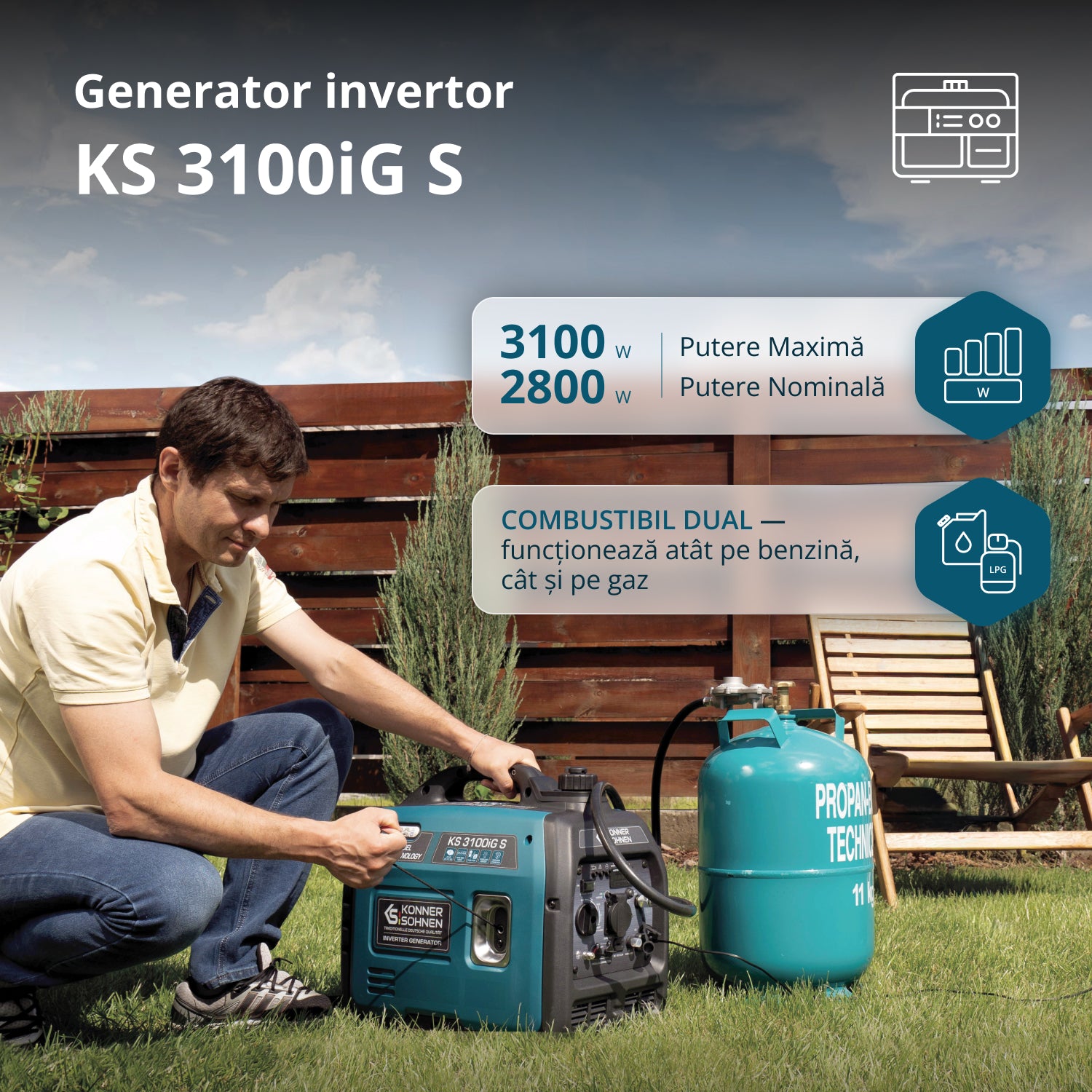 Generator cu inverter pe GPL/benzină KS 3100iG S