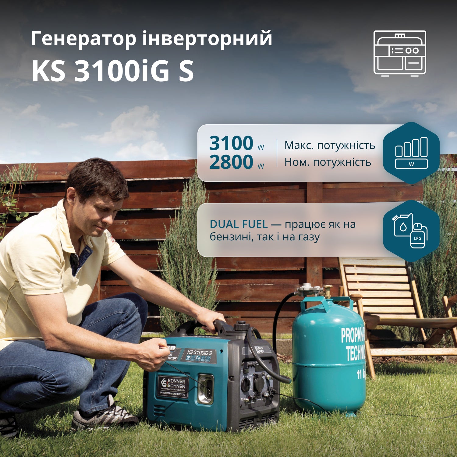 Інверторний генератор на LPG/бензині KS 3100iG S