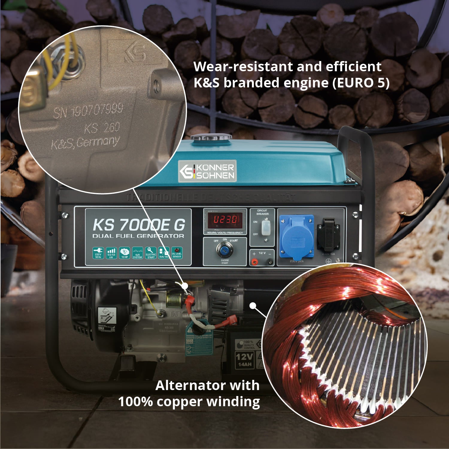 LPG/benzínový generátor „Könner & Söhnen“ KS 7000E G