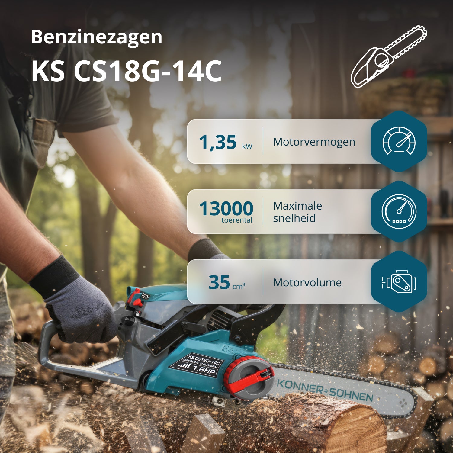 Benzinekettingzaag KS CS18G-14C