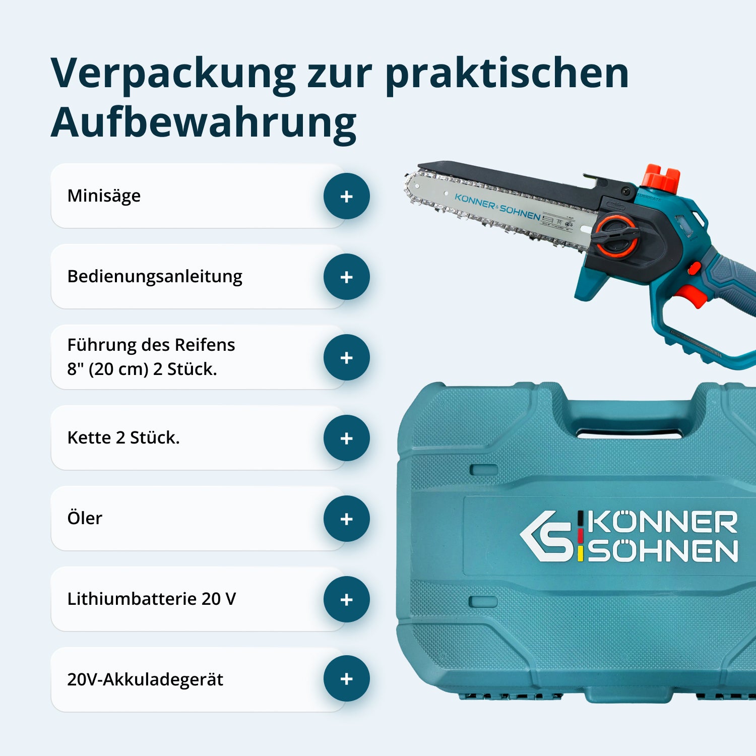 Akku-Mini-Kettensäge KS MCS20V-8 Case